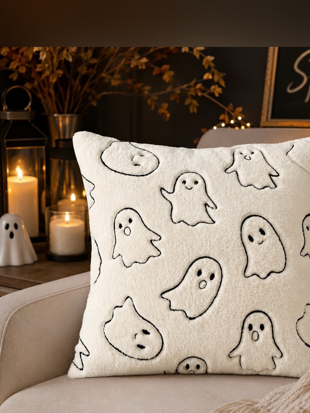 Cozy Ghost Plush Throw Pillow Cover18x18 Halloween Decor for Couch Sofa Bedroom